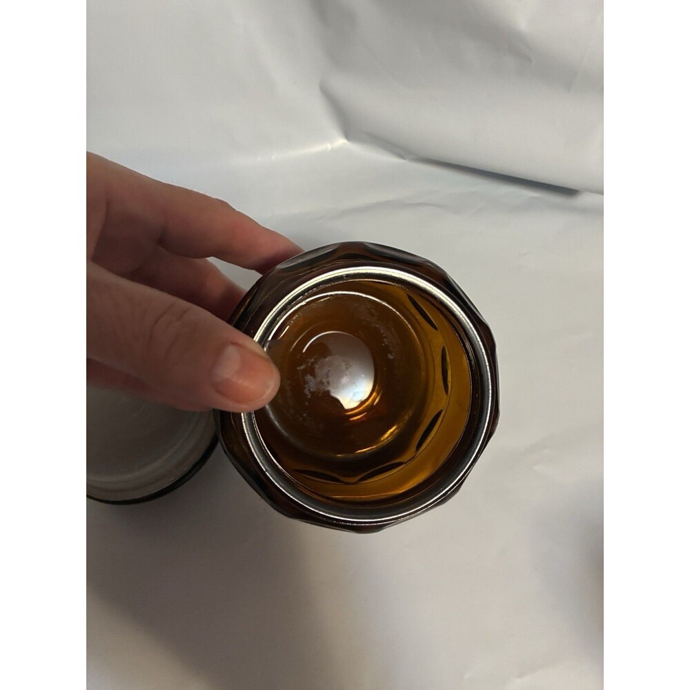 Vintage Dark Amber Glass Thumbprint Body & Starburst Pattern Lid Cremora Jar - Picture 7 of 12